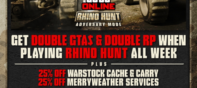 Rhino Hunt Week: Bonus GTA$, RP and Discounts in GTA Online (Feb 26 - Mar 3)