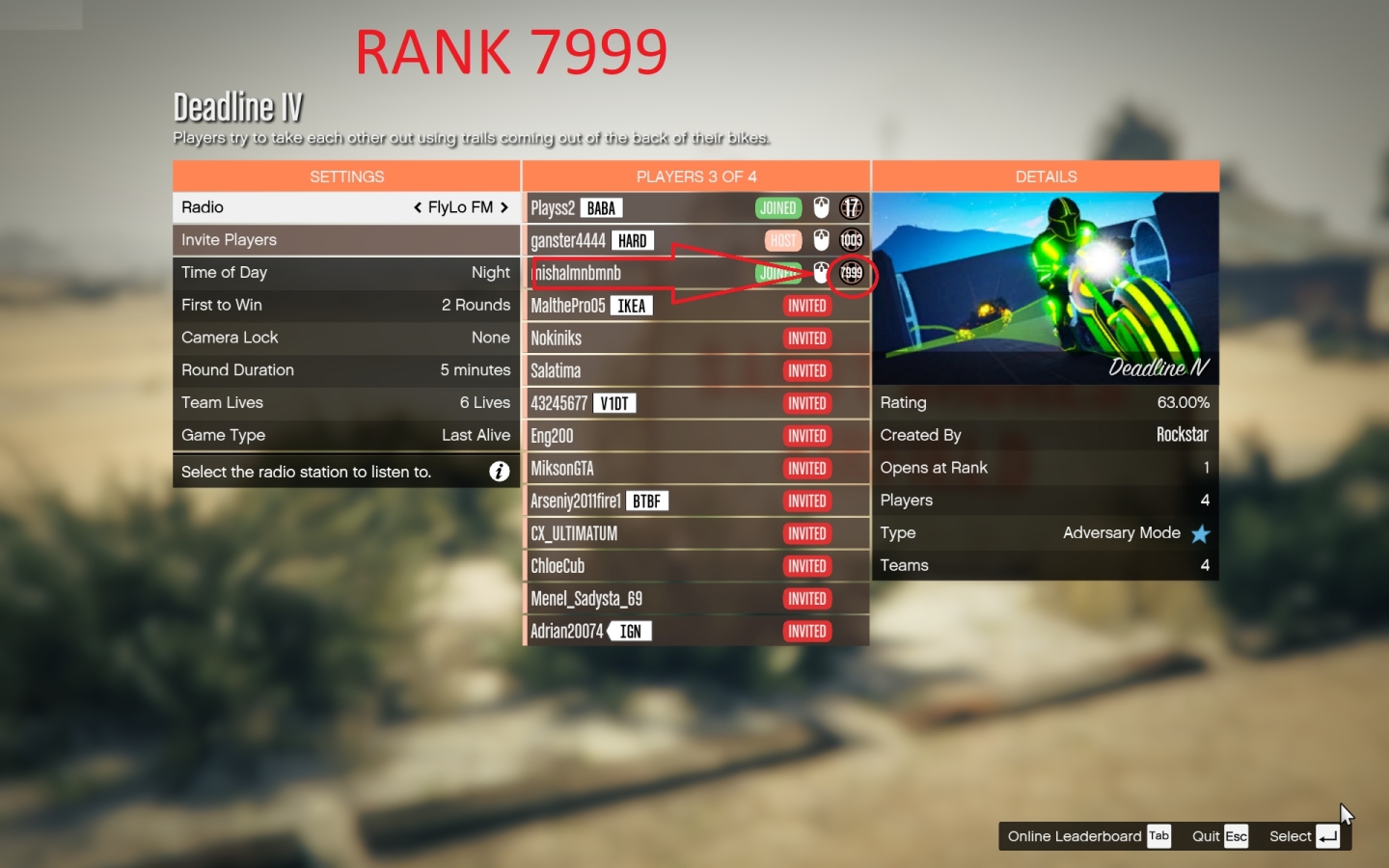 GTA online Rank 7999!