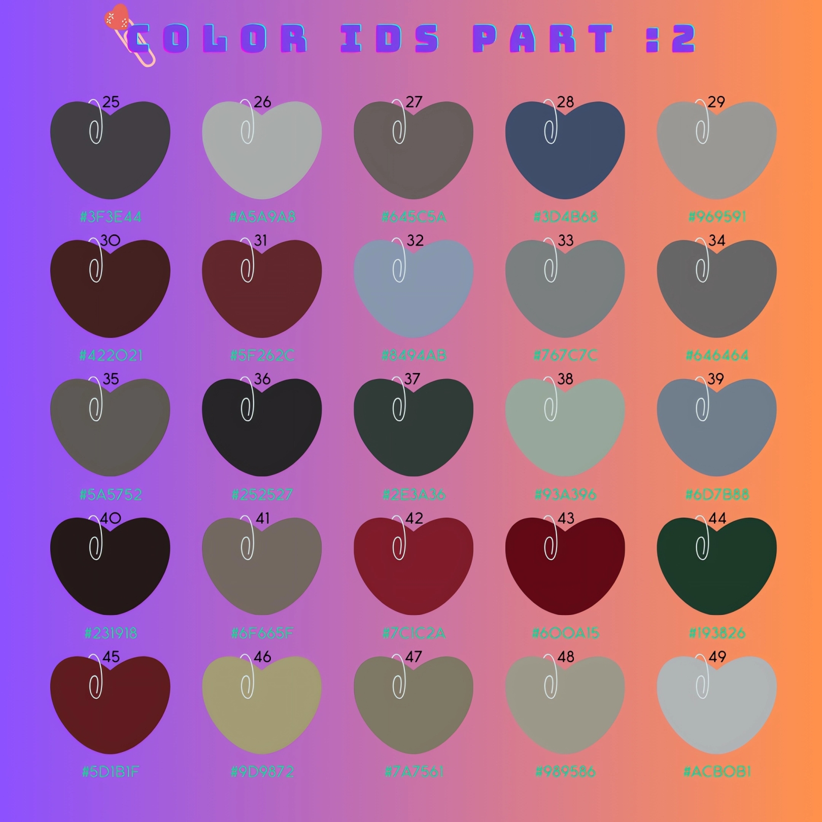 color ids part 2 from 25 to 49