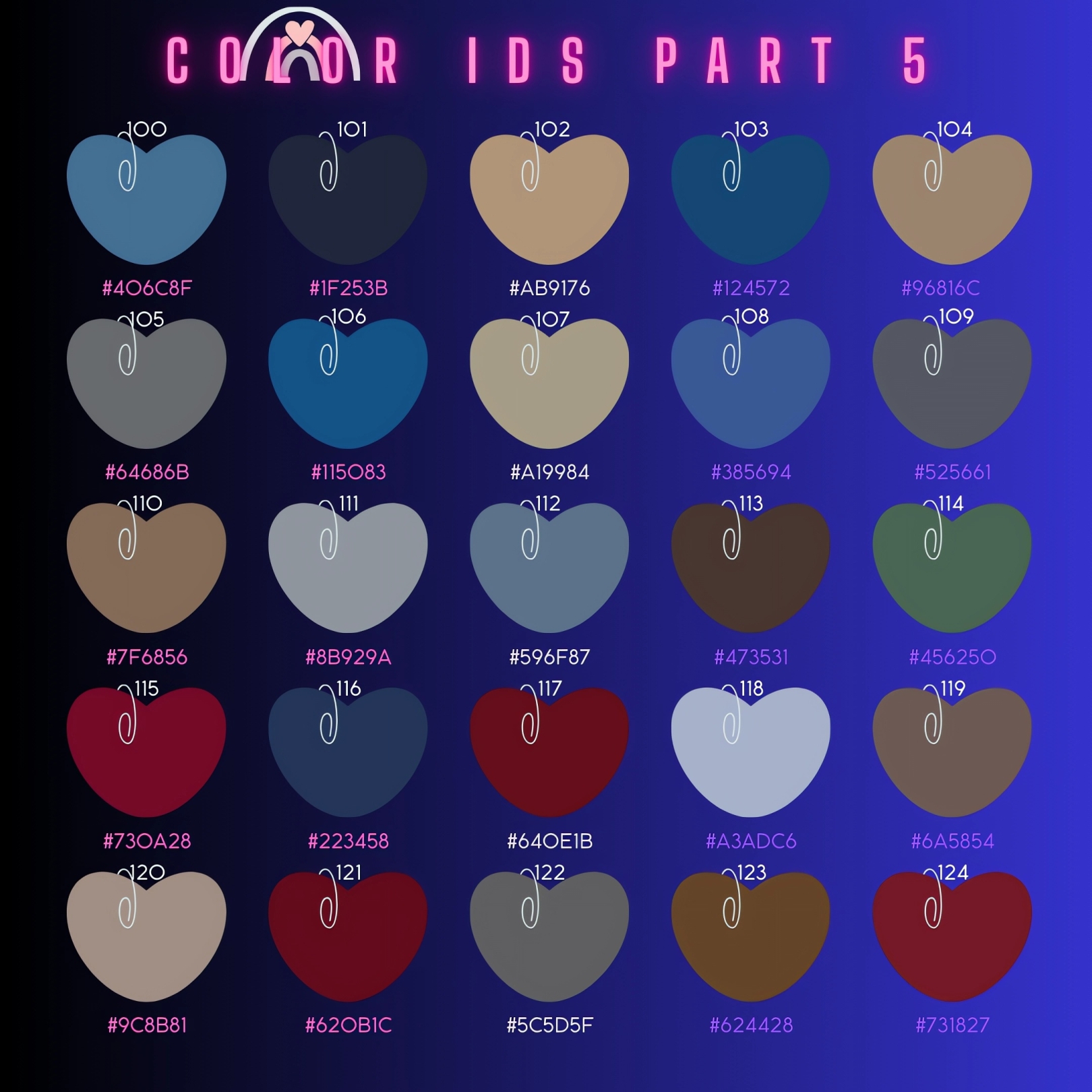 color ids part 5 from 100 to 124