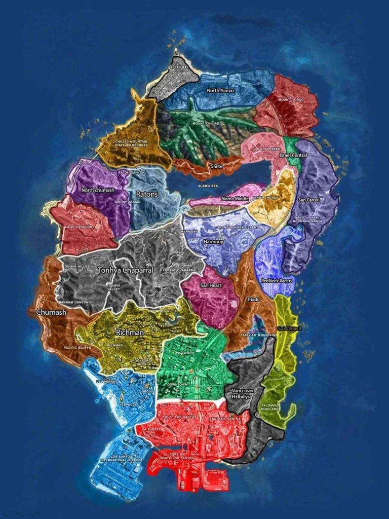 Карта gta sa с названиями районов