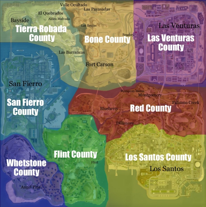 San Andreas Map Colours