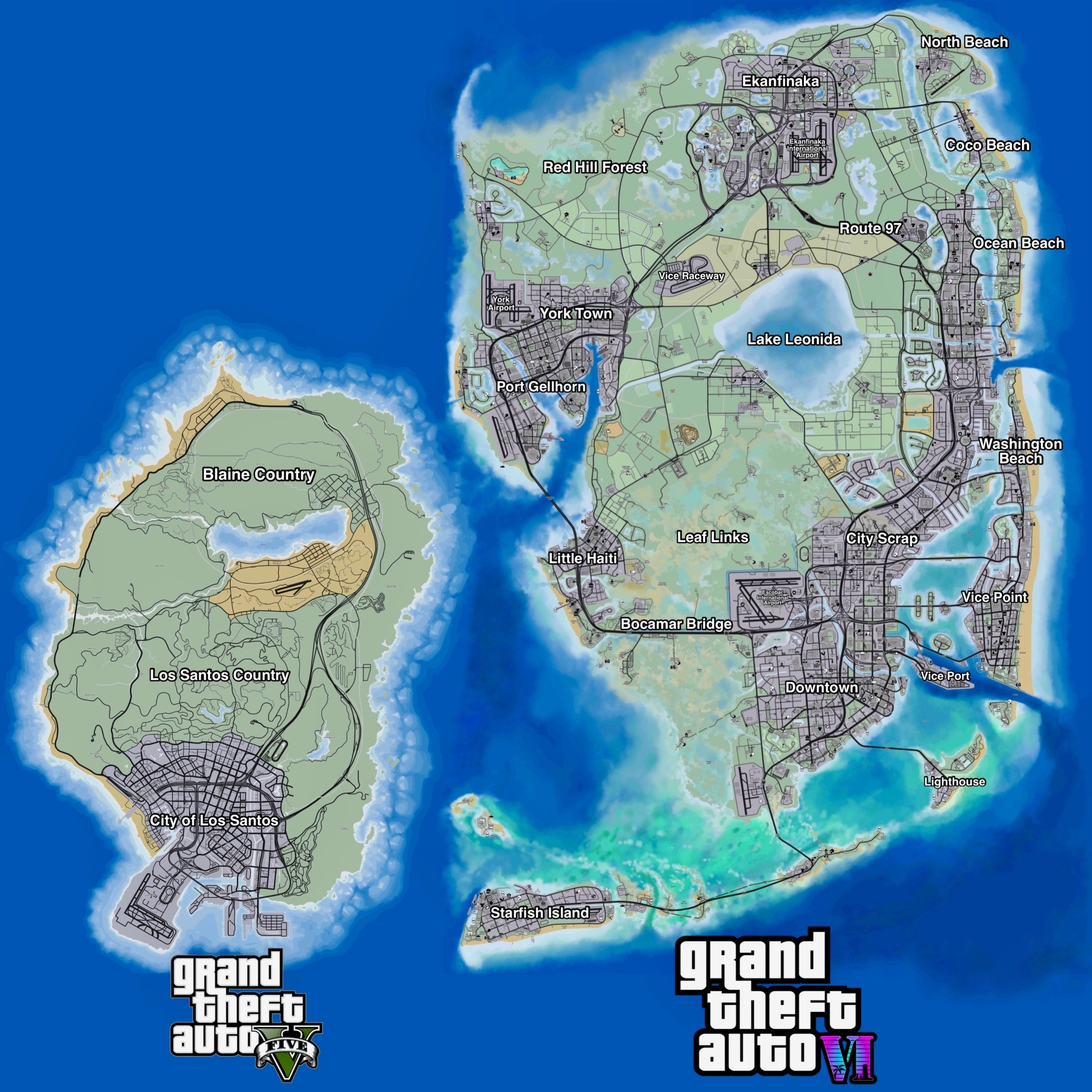 GTA 6 “leaked” Vice City map size compared to GTA V's Los Santos