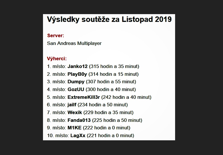 NEJLEPŠÍ HRÁČ MĚSÍCE LISTOPAD 2019