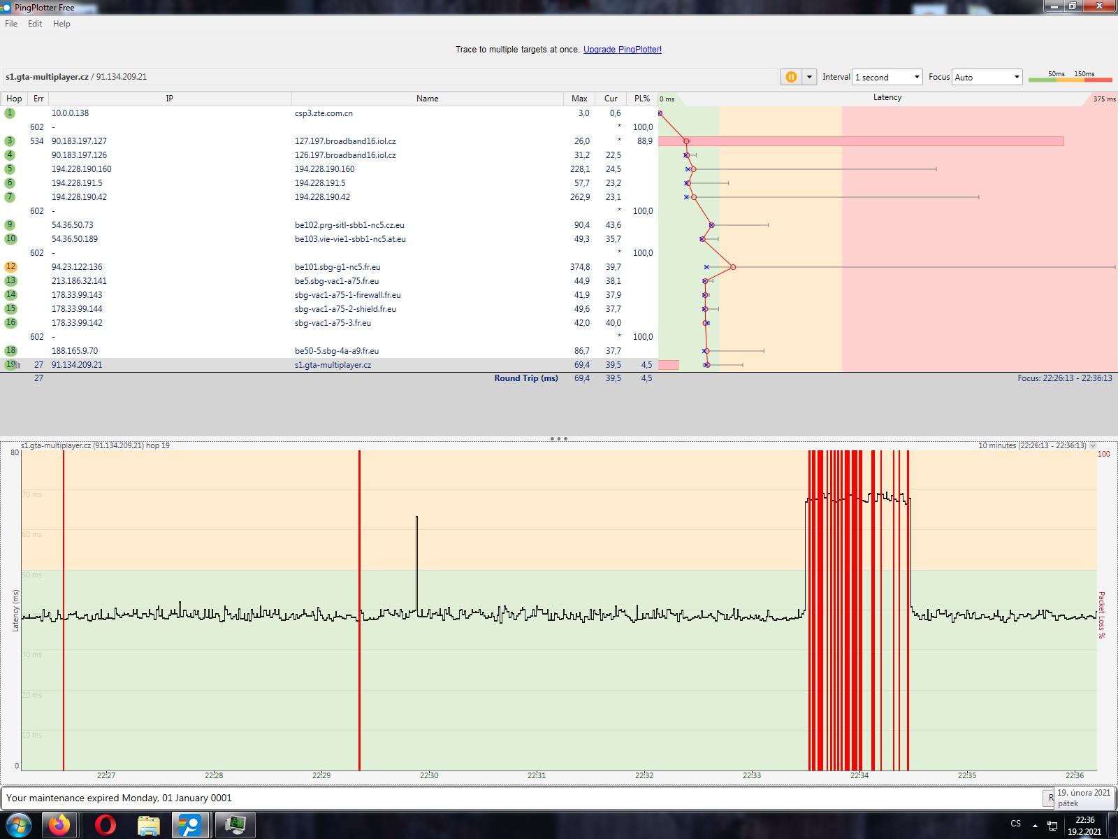 wlts loss packet server 19 unor 21