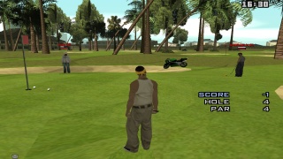 Playing golf with my friend maryo. and one strange player